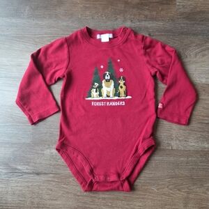 Janie & Jack Christmas Holiday Red Forest Rangers Dog Baby Bodysuit Onesie 18-24